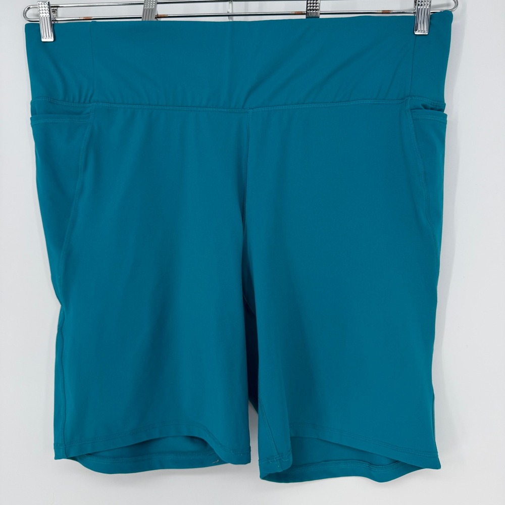 LIVI Biker Shorts Womens 26/28 Teal Blue High Rise Pockets Activewear Plus Size